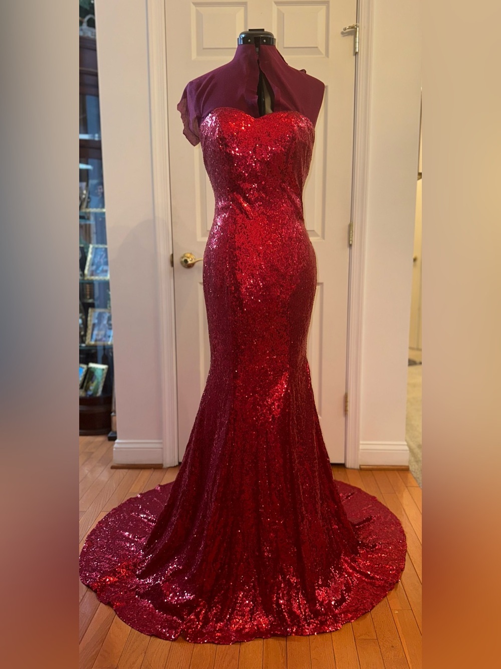 Strapless Red Sequin Mermaid Gown